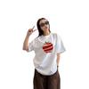 Women's Loose-Fit Pure Cotton Apple Print T-shirt: Short Sleeve, Summer Style