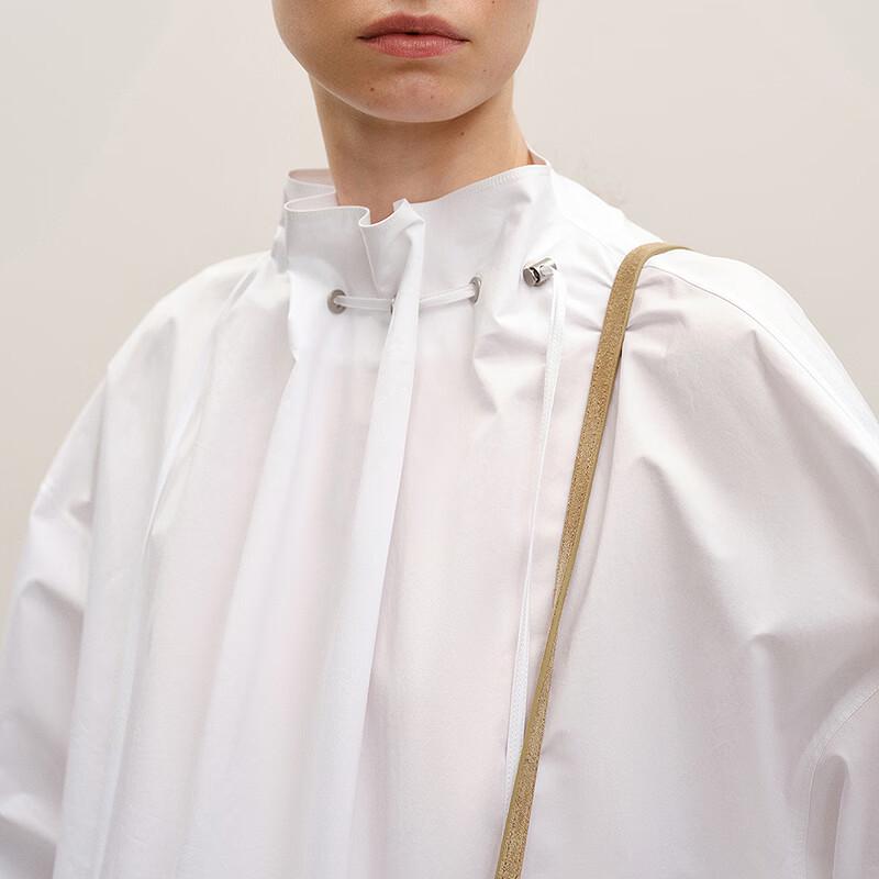 Cotton Blend Tie-Neck Loose Long-Sleeve Shirt