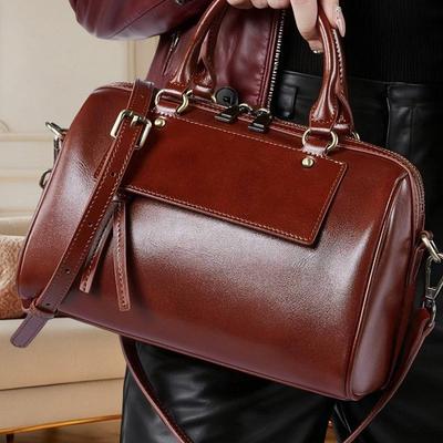 Genuine Leather Versatile Casual Handbag 2025 New Boston Women's Bag Cowhide Single Shoulder Crossbody Bag Fashion Women's Bag