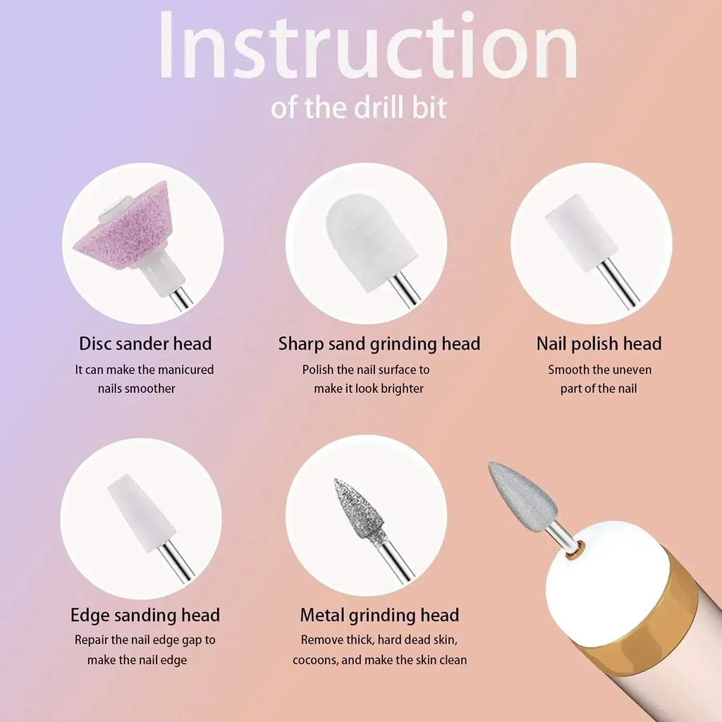 1/5 In 1 Professional Mini Electric Nail Drill Kit Battery Nail Art Exfoliating Polishing File Pen Machine Beauty