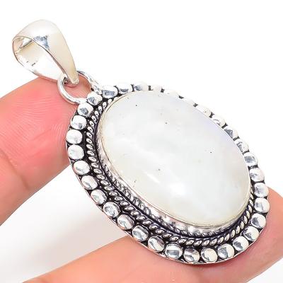 Doğal Gökkuşağı Aytaşı Değerli Taş 925 Ayar Gümüş Kolye 2.13" T7l15