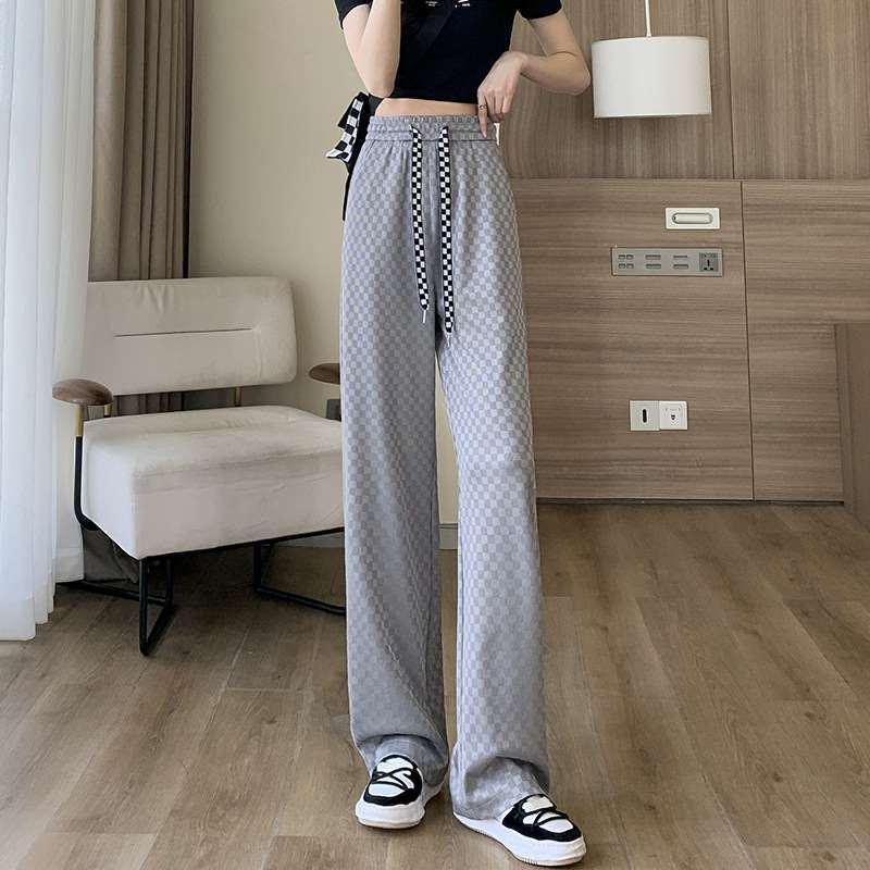 2025 Women's High-Waisted White Ice Silk Wide-Leg Summer Casual Pants