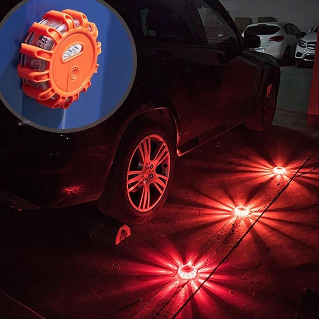 LED Road Flares Emergency Lights Roadside Car Safety Flare Kit for Vehicles 3 Disc Pack with Tools