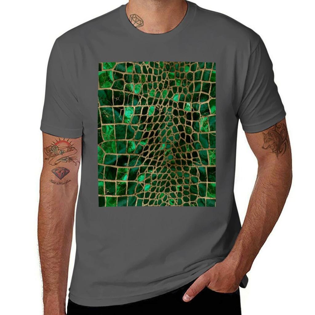 Faux Crocodile Texture Malachite And Gold Tshirt Lightweight Running Sports Tshirt