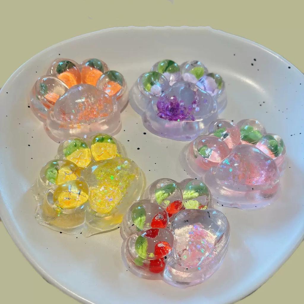 Colored Cat Paw Sequins Maltose Pinch Toy Soft TPR Anti-stress Stress Relief Slow Rebound Elastic Squeezing Stress Relief