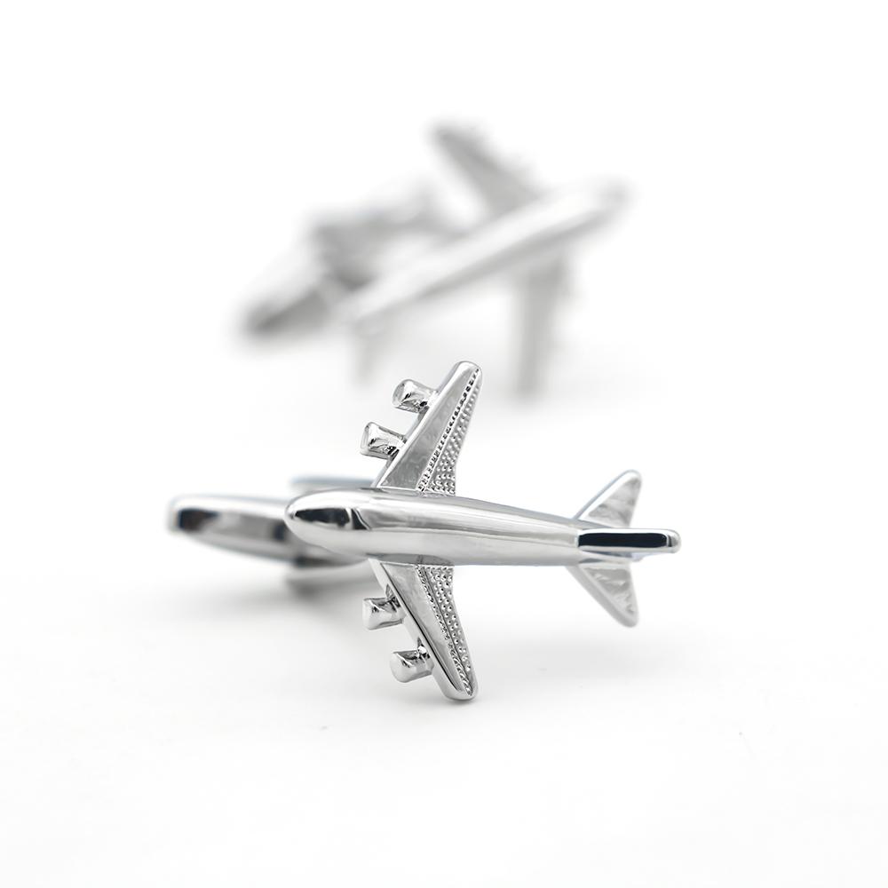 New Arrival Aircraft Cuff Links Silver Color Plane Design Quality Brass Material Men'S Cufflinks