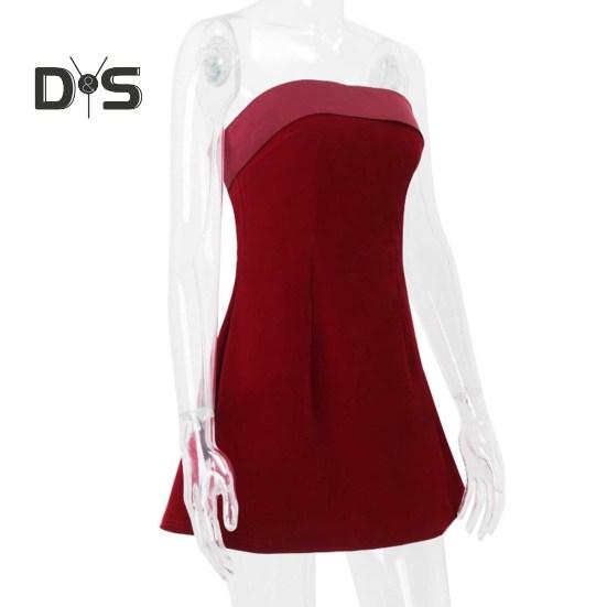 Damen Abendkleid Schulterfrei Bandeau Rückenfrei Ärmellos Schlanke Taille A-Linie Minikleid Abschlussball Party Bankett Kurzes Kleid