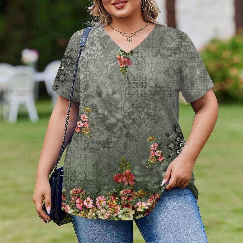 Modische Damen Übergröße Lässige Lockere Kurzarm Elegante V-Ausschnitt Bluse Für die Arbeit