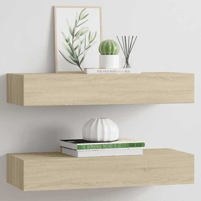 VidaXL Wall-mounted Shelves with Drawers 2 Pcs Oak 60x23.5x10 Cm MDF