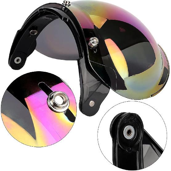 3 Snap Bubble Motorcycle Helmet Visor Face,3 Snap Visor Flip Open Face Bell Bubble Antifog 3/4 Up Adapter Lens Helmets,Motorcycle Retro 3 snap Sun