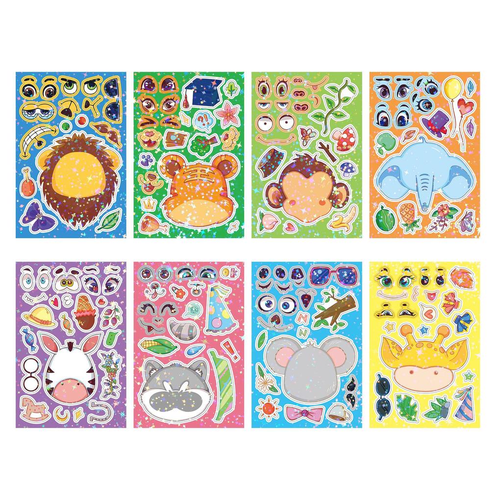 8PCS/Set DIY Stickers Puzzle Face Changing Stickers Animal Assemble Game Montessori Cognition Educational Toys For Children Kids
