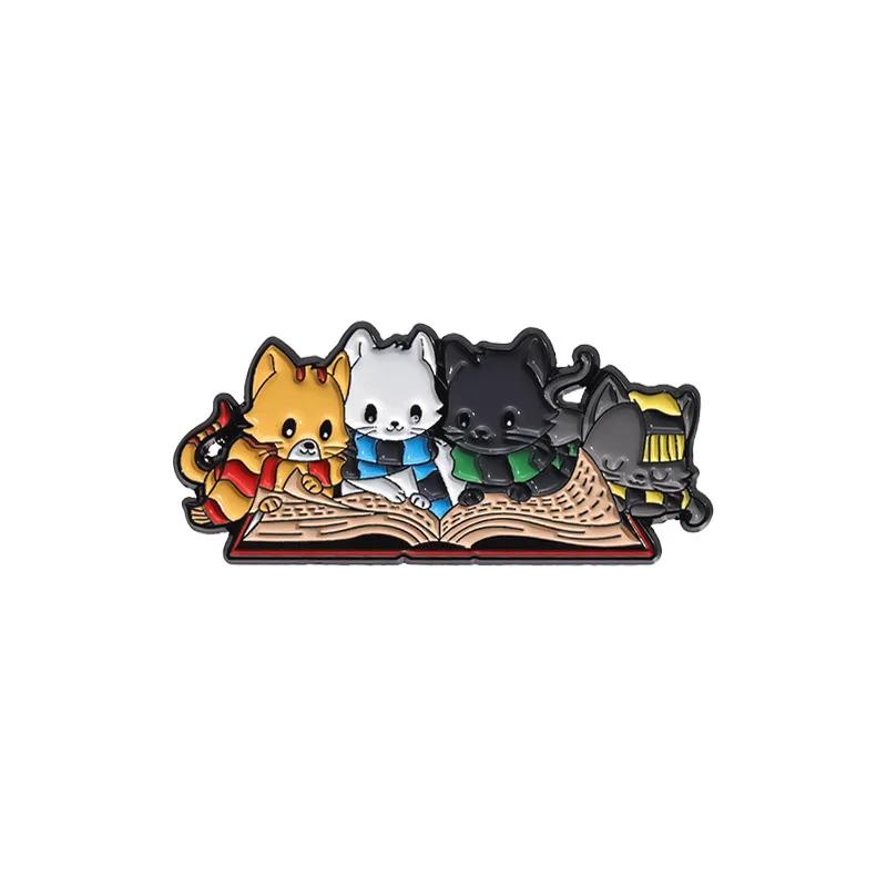 Cartoon Cat Magician Enamel Brooch Cute Magic Potion Pin Fiction Film Custom Lapel Badge Backpack Denim Jewelry Gift for Friends