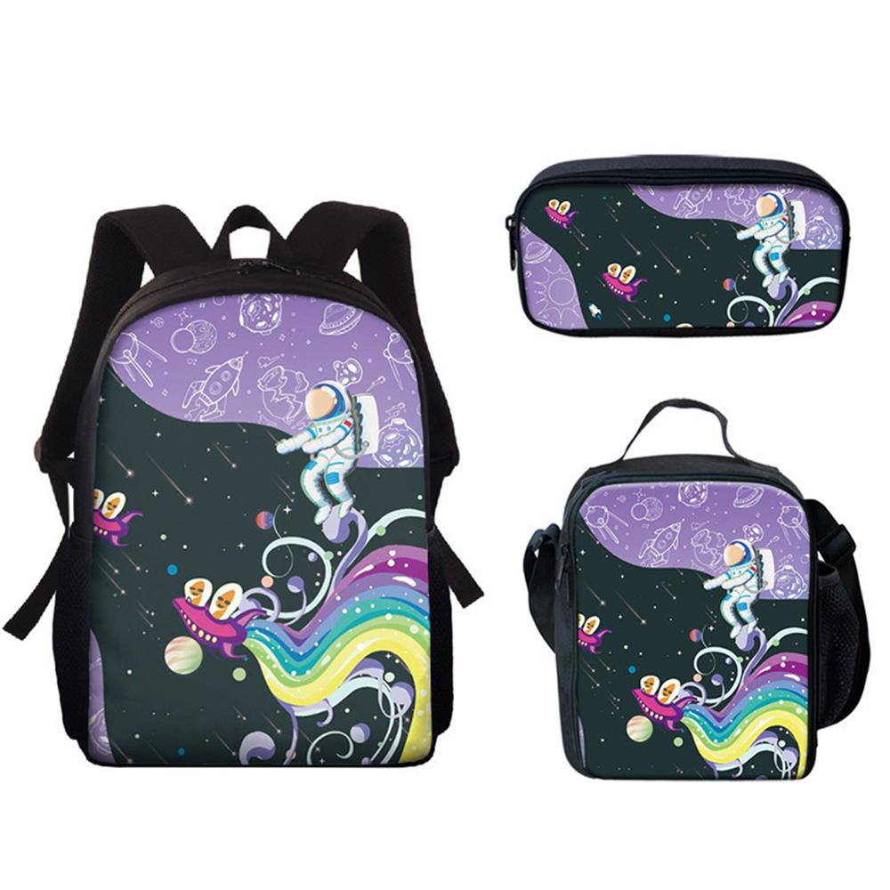 Classique Populaire Nouveauté Drôle Astronaute Impression 3D 3 pièces/Ensemble élève Sacs d'école Sac à dos pour ordinateur portable Sac à dos Sac à lunch Trousse