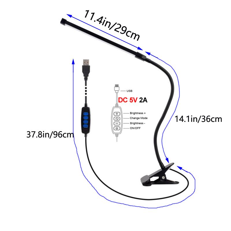 

80 светодиодов Книжный светильник с клипсой Питание от USB 3 температуры цвета Диммируемый Гибкий гусиная шея 360° Защита глаз Портативный для чтения Офис USB Plug