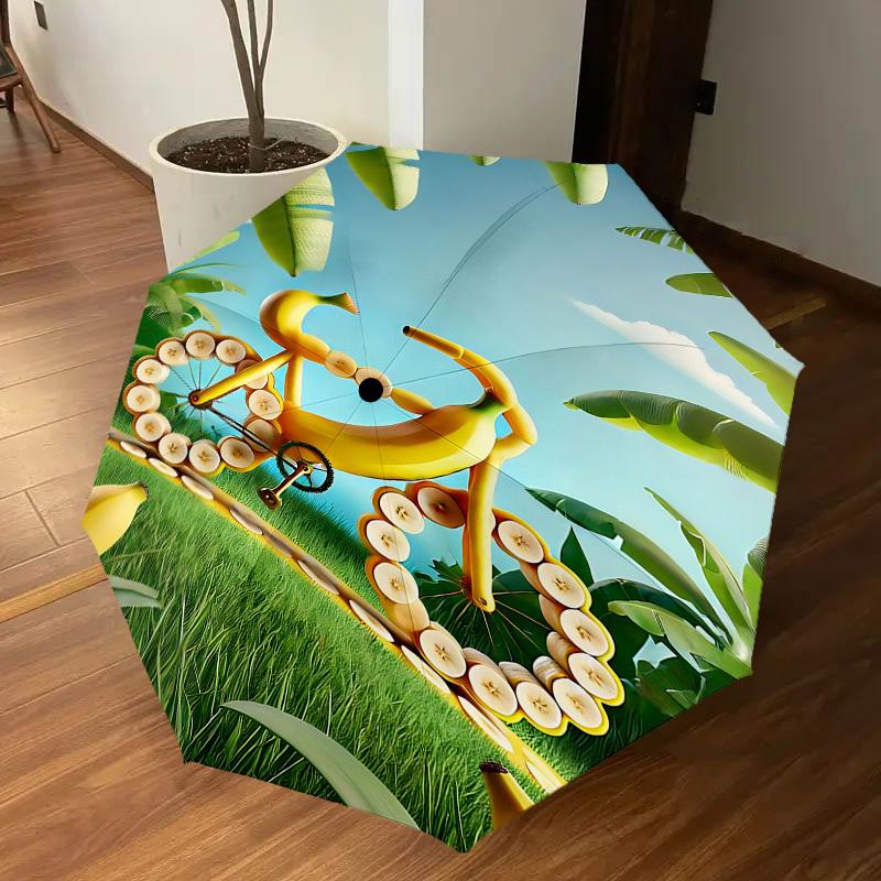 1PC Banana Bike Automatic Open/Close Umbrella with Windproof, 8-Rib Sturdy Canopy, Durable Ribs, Fashionable Design1267A