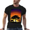 Wild Animals On African Savanna Sunset Tshirt Festival Casual Short Sleeve