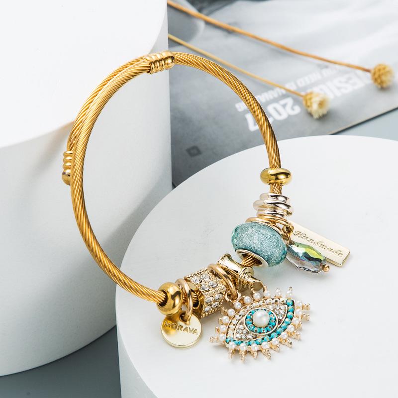 Gold-Plated Evil Eye Crystal Pendant Bracelet for Women