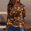 Women's Fashion Long Sleeve Neck Top with Hem Slit Halloween Print for Party