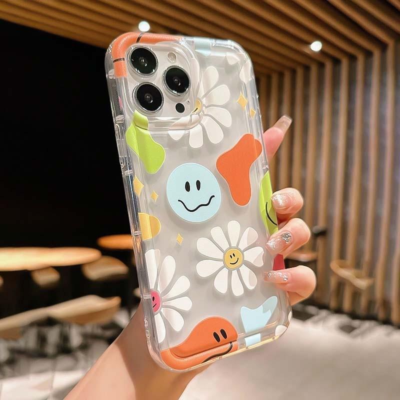 New smiley flower iPhone13promax Apple 15/14 mobile phone case 11 anti-drop 12 transparent airbag 78p