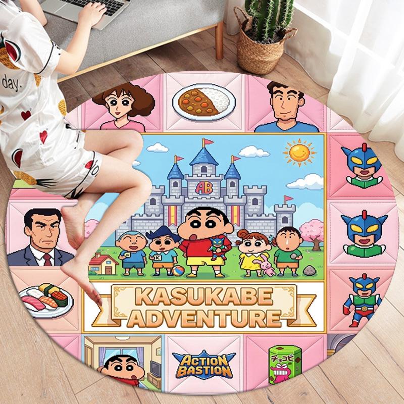 Crayon Shinchan Round Area Rug Carpet Rug For Living Room Bedroom Sofa Playroom Decor Nonslip Floor Mat