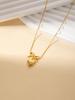 Elegant Gold Bow & Peach Heart Necklace and Earrings Set for Women - Stainless Steel Chain