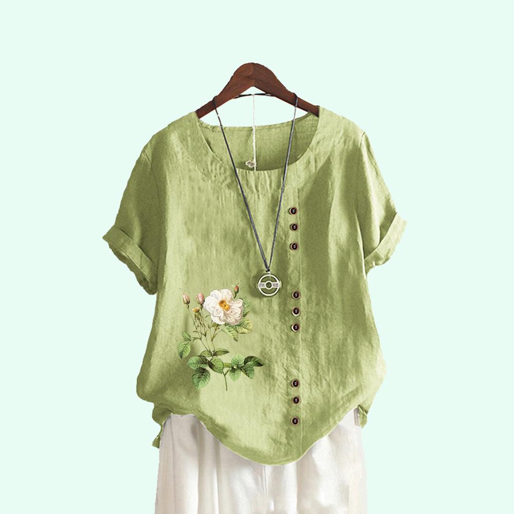 

Женские повседневные блузки с цветочным принтом и круглым вырезом, летние пуловеры с короткими рукавами и свободные футболки больших размеров XXXXXL зелёный