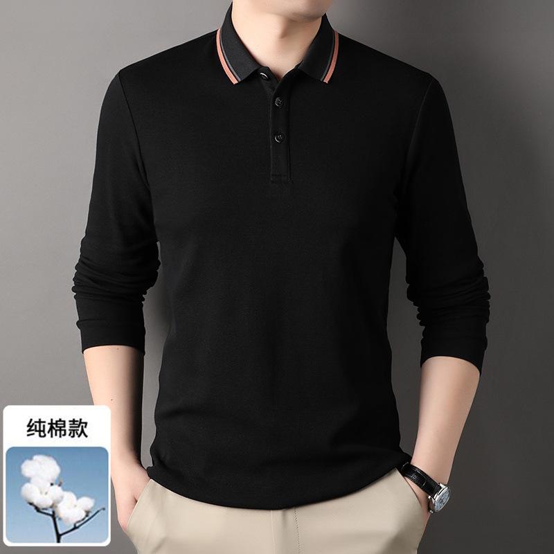 Cotton Men's Solid Color T-shirt Long Sleeve New Middle-aged and Elderly Men's Father Polo Shirt Leisure Autumn Top