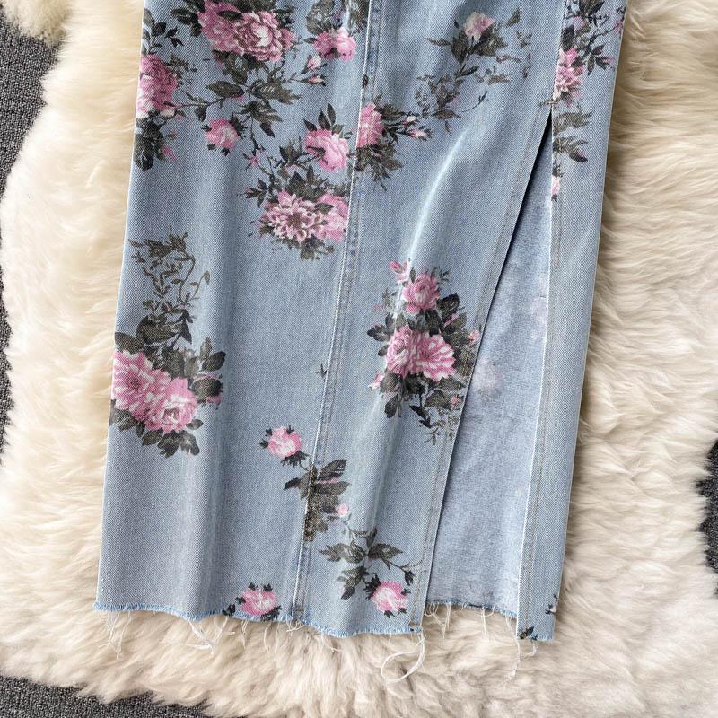 2025 Spring Denim Skirt Women's Autumn High Waist Slim Skirt A-Line Skirt Small Fork Skirt