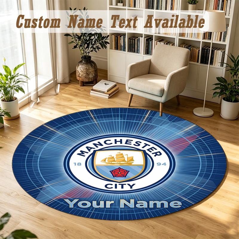 Round Rug Custom NameManchester City Pattern Non Slip Carpet Home Floor Decor