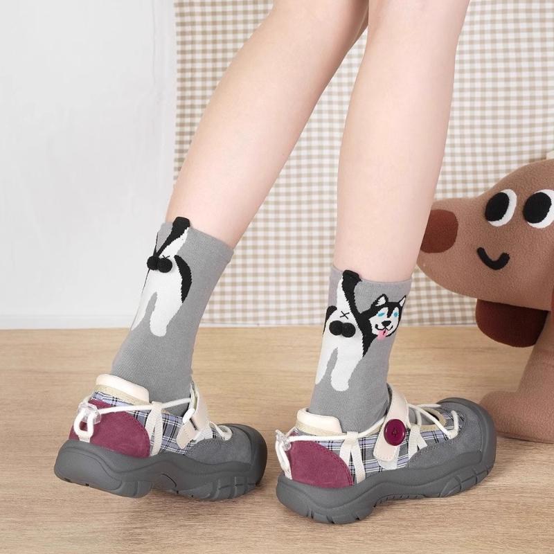 1/4 Pares Otoño Invierno Dibujos Animados Lindo Perro Bolas Calcetines de Algodón Kawaii Lolita Calcetines de Punto Mujer Niña Tubo Medio