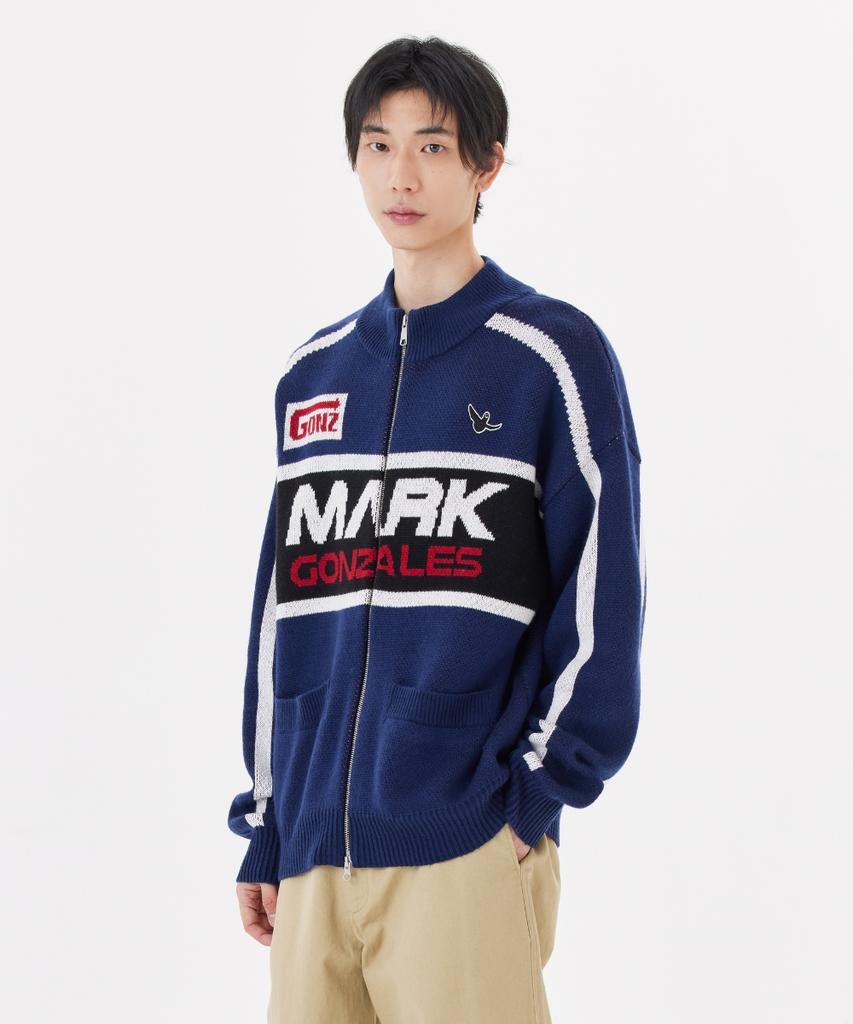 Mark Gonzales Racing Track Zip-Up Knit Cardigan - Navy