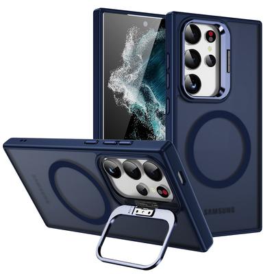 Magnetische Kamera-Schutzhalterung Telefonhülle für Samsung Galaxy S24 Plus Ultra S24Ultra Klappständer Klare Rückseite