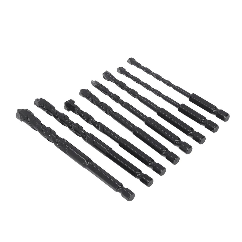 8Pcs Masonry Drill Bit Cemented Carbide 6.35mm Hex Shank Black Set Kit for Tile Concrete