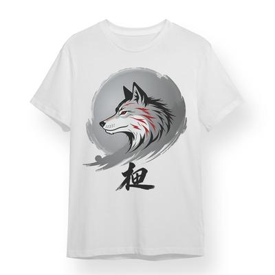 Herren T-Shirt mit Tusche-Wolfskopf-Grafik Unisex 100% Baumwolle Übergröße T-Shirt