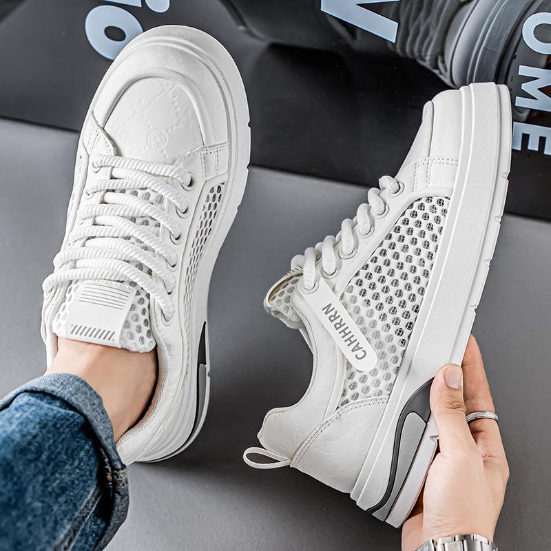 

2025 Лето Новые Мужские Дышащие Повседневные Кроссовки на Шнуровке Молодежные Легкие Нескользящие Сетчатые Спортивные Кроссовки 39 белый