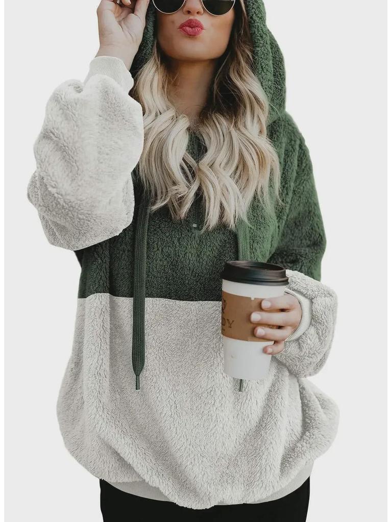 Autumn & Winter Hooded Fleece Jacket with Splicing Design