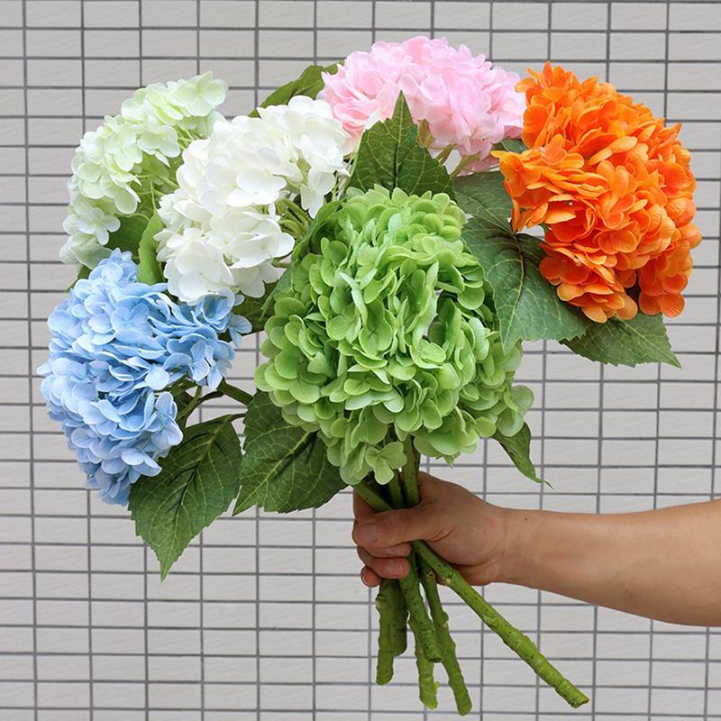 Blue Artificial Hydrangea Flowers Real Touch Green Artificial Hydrangea Branches Decoration Wedding Bouquet Flower Arrangement