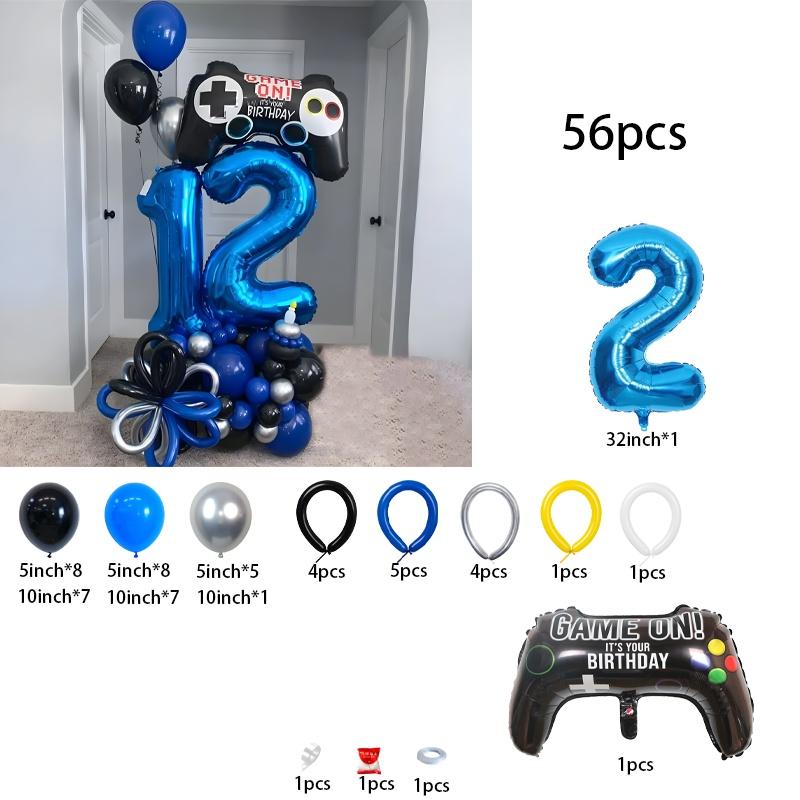 

57-Piece Game Controller Balloons – Deep Blue Number Birthday Balloon Set, Gaming-Themed Party Décor, Surprise Gift for Kids’ Bi Other