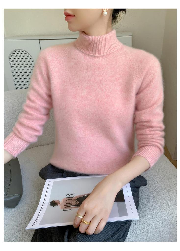 Women's High Neck Cashmere Sweater - Thick Raglan Sleeve, Loose Fit, Autumn/Winter Knit Base Layer
