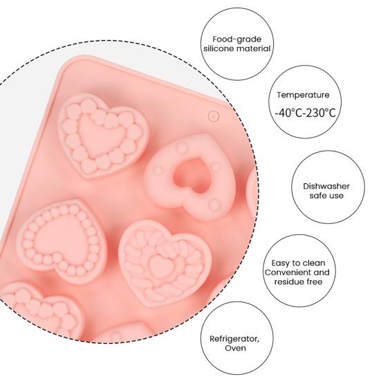 Eiswürfelform Silikon Lebensmittelqualität BPA-frei Flexibel Antihaft-Süßigkeiten Schokolade Kekse Form 9 Fächer Herz Muster Backform