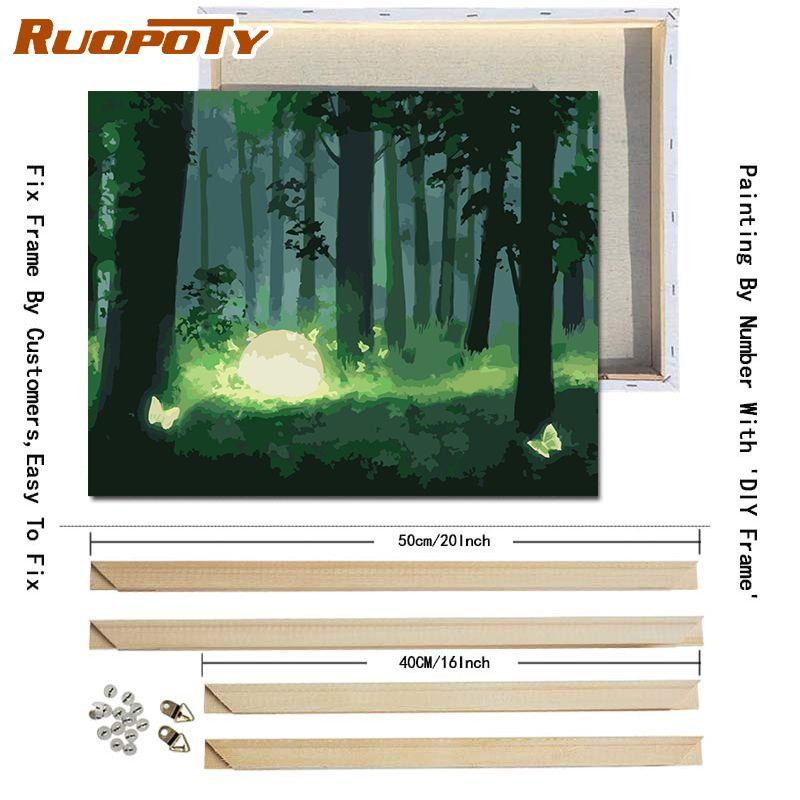 Ruopoty DIY Frame Night Scenery DIY Painting By Numbers Kits Modern Wall Art Picture Handpainted Oil Painting For Living Room Art