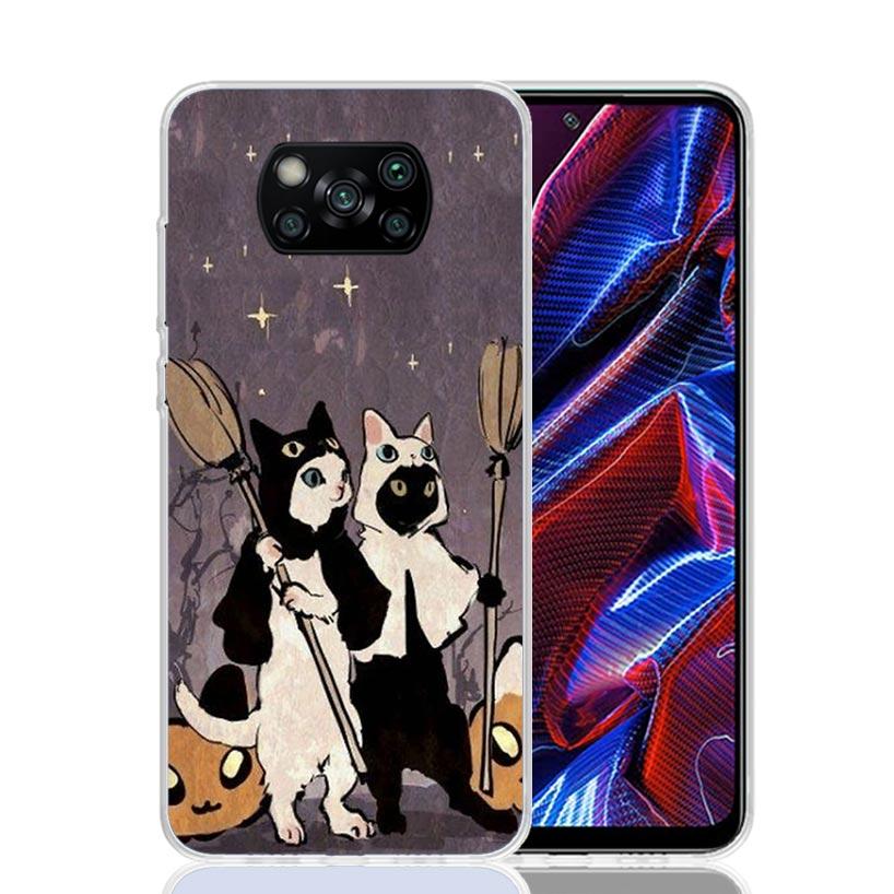 Black Cat Cartoon Cute Case Phone Cover for Xiaomi Redmi Note 10 9 9S 8 8T 7 5 Pro Mi 12T 11T 10T 9T 12 11 Lite A3 A2 Trend Fund