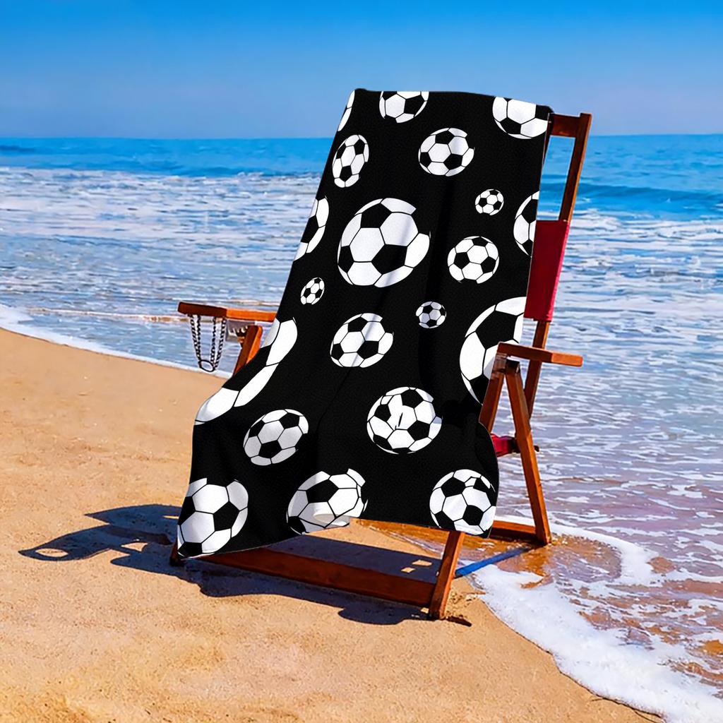 1-piece Football Pattern Beach Towel-High contrast black and white design, super soft and quick-drying microfiber, suitable f