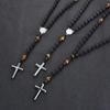 Women Men Tiger-eye Beads Necklace Cross Pendant Rosary Neck Jewelry  Decoration