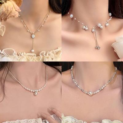 Mermaid Tears Shredded Silver Pearl Necklace Women's High Sense Niche Design Light Luxury Simple Clavicle Chain Versatile Silver Jewelry