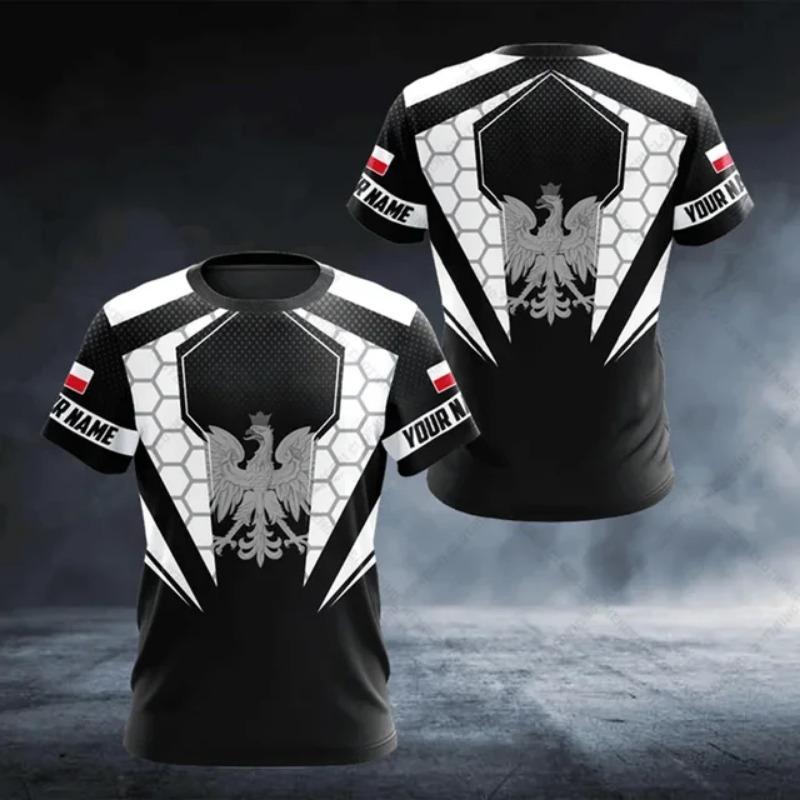 T-shirt à manches courtes et col ras du cou pour homme, surdimensionné, ample, à la mode, avec Badge de drapeau polonais, Camouflage de guerrier imprimé en 3D, séchage rapide