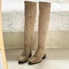 Vintage Stretch Women Knee High Boots Fashion Pleated Long Booties Ladies Casual Low Heel Shoes