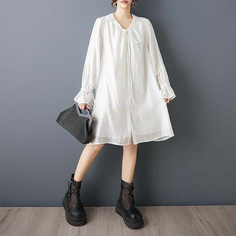Long sleeve Plus size vintage new in dresses for women casual loose spring summer midi shirt dress