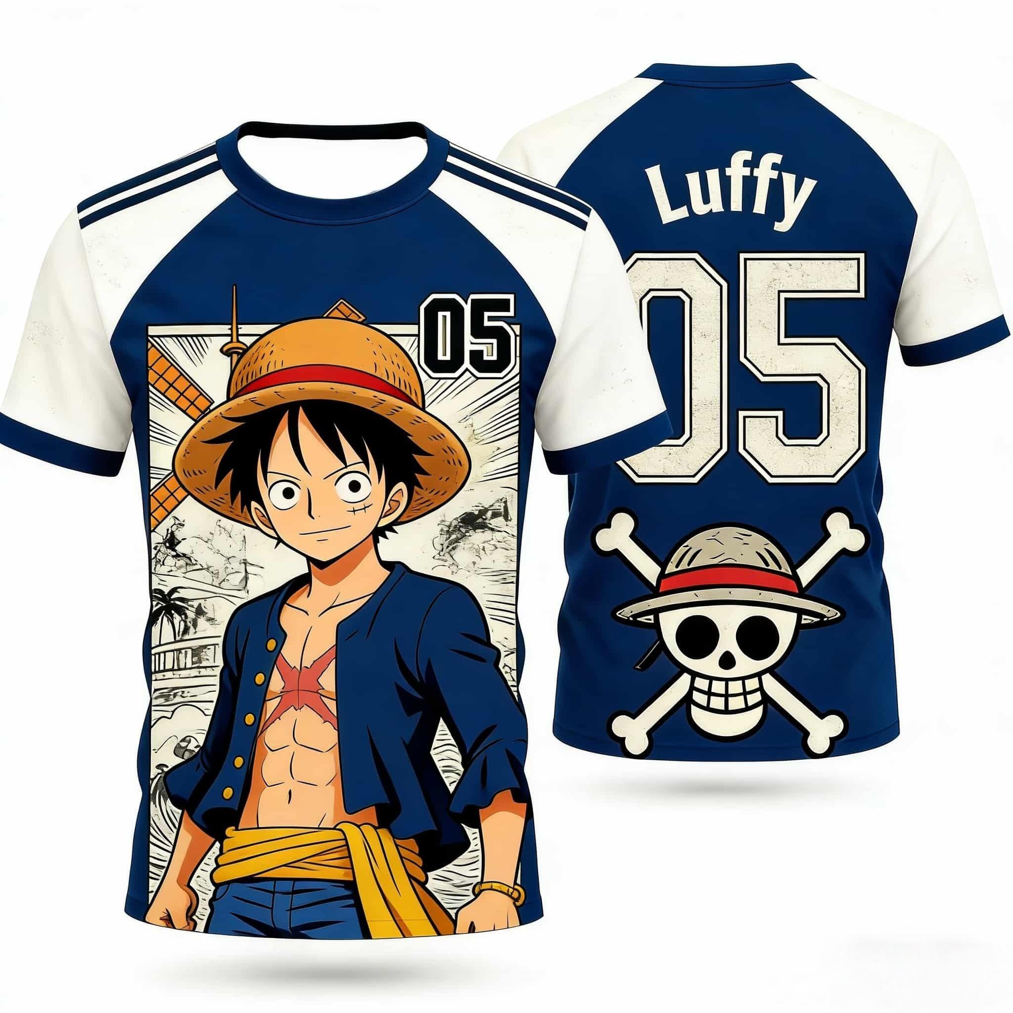 ONE PIECE luffy sanji zoro Anime T-Shirt Vintage Jersey Style Men Women 3D Full Print Y2k Streetwear Harajuku Graphic Tee S