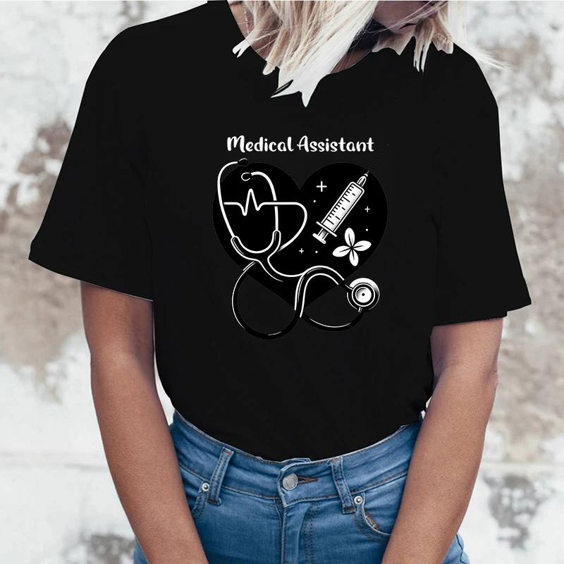 

Hot Medical Assistant Nurse Graphic Short Sleeve TShirts For Women Shirts Loose TShirt Casual Summer TShirts Plus Size Tops S